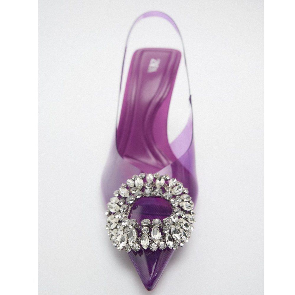Zara Violet Rhinestone Vinyl Heels NWT - Picture 5 of 11